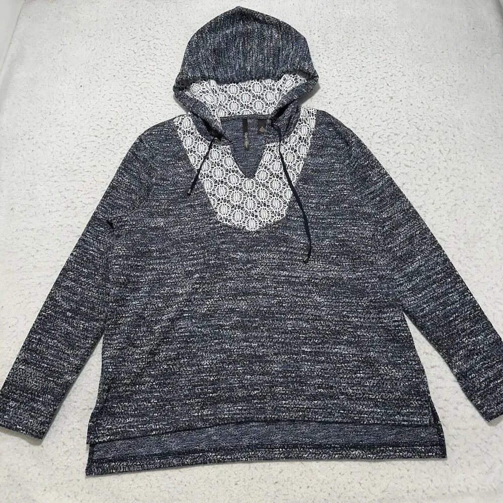Skye's The Limit Women's Medium Drawstring Hoodie Lace Crochet Knit Sweater - Picture 1 of 12